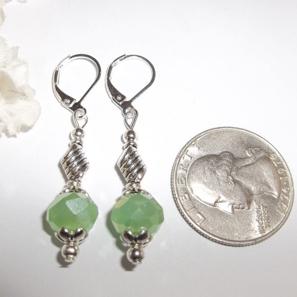 Light Green AB Aurora Borealis Earrings Beaded Dangle Drop Elegant Set Gift 7330 - Picture 3 of 8